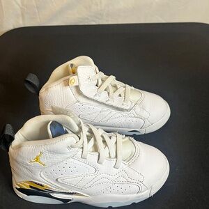 Jordan White and Gold High-Top Sneakers